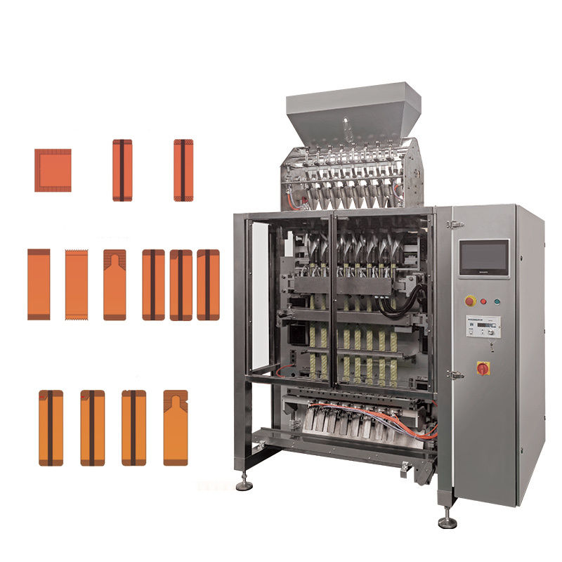 সম্পূর্ণ স্বয়ংক্রিয় ভিএফএস কেচপ প্যাকিং এবং ফিলিং মেশিন মাল্টি ট্র্যাক উল্লম্ব 4 পক্ষের সীল স্যাচেট টমেটো সস প্যাকিং মেশিন