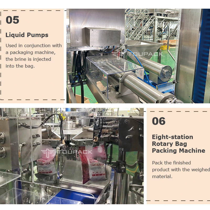 অটোমেটিক চিকেন বিফ জর্কি জিপার প্রিমেড ওয়েজিং ফিলিং প্যাকিং মেশিন ফ্রোজেন সিফুড ডয়প্যাক ব্যাগ প্যাকেজিং মেশিন