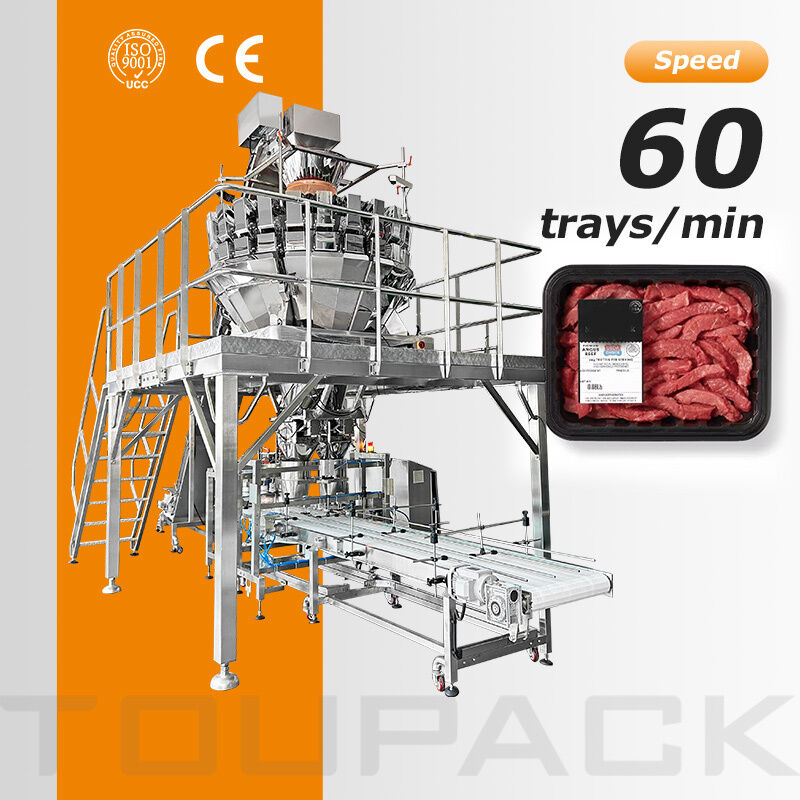 Automatic Tray Sealer Machine with Screw Multihead Weigher for 60 bpm Ready Meal Packaging Line
