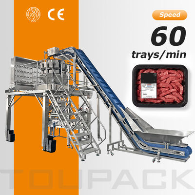 High Speed Meat Tray Packaging Machine with Screw Multihead Weigher for Fresh & Processed Meat
